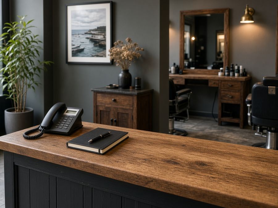 Contact desk at Barbershop Keenwharf in Reykjavik